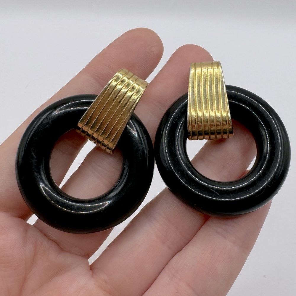 NAPIER Vintage Black & Gold Door Knocker Earrings - Picture 5 of 13